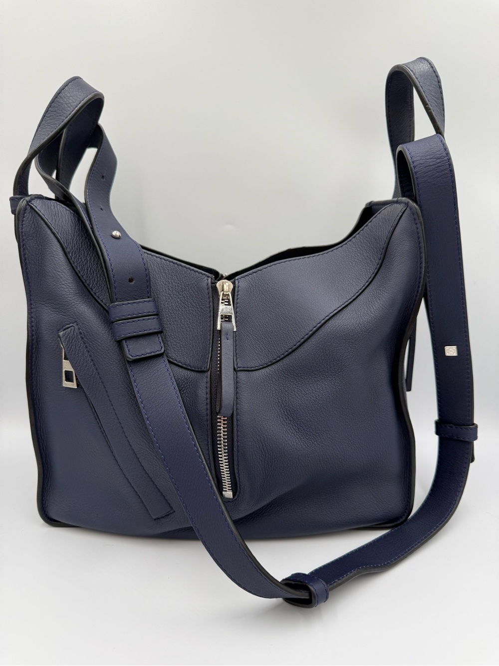 Loewe Navy Blue Pebbled Leather Hammock Crossbody Bag